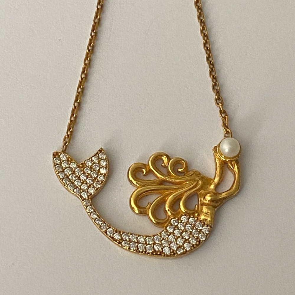 🧜‍♀️Mermaid 925 silver pearl necklace 18k yellow gold plated